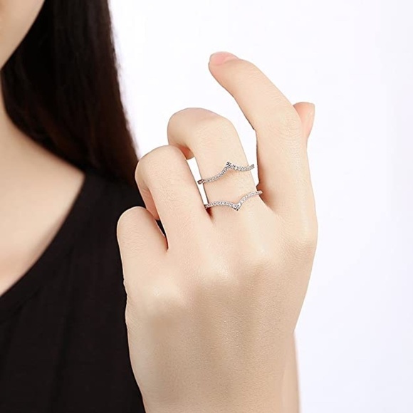 Adjustable Cubic Zirconia V Paving Open Platinum Plated Ring - Picture 6 of 13